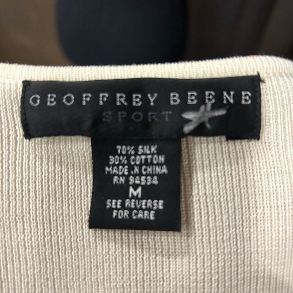 Geoffrey Beene silk sweater short sleeve cream color medium size - Picture 4 of 5